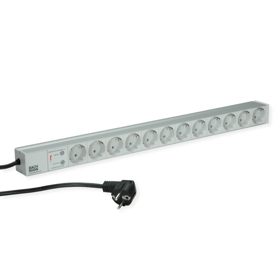 BACHMANN IT PDU ALU 1HE 12x Schutzkontakt, ÜSS, Zuleitung mit Schutzkontaktstecker