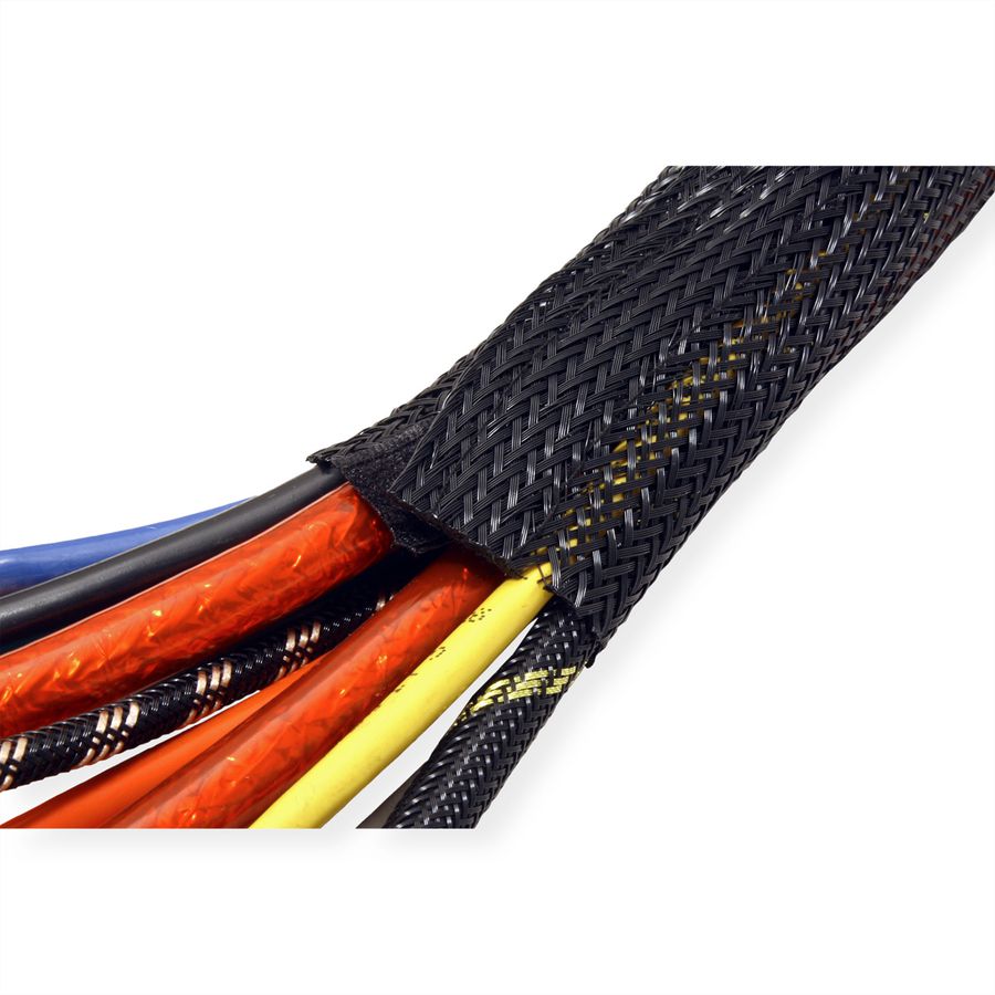 ROLINE PVC Gewebeschlauch für Kabelbündelung, mit Klettband, schwarz, 2,5 m