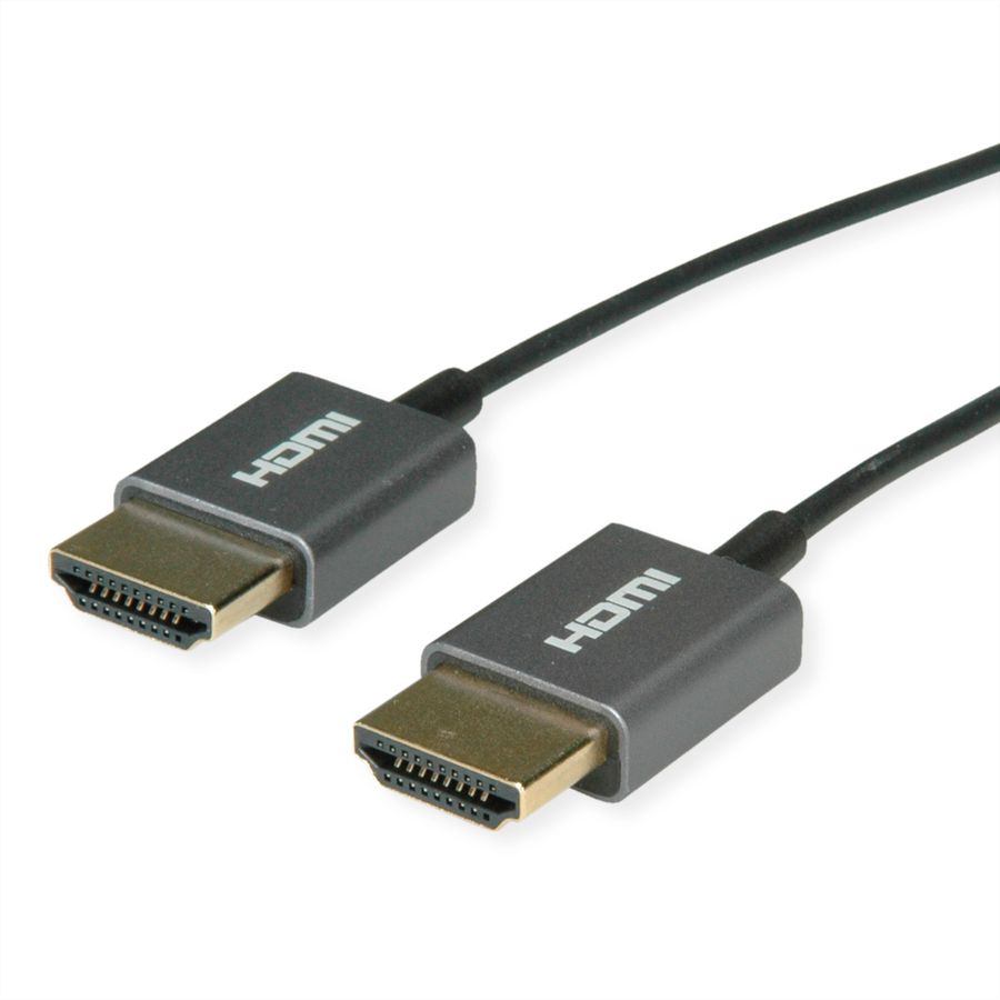 ROLINE 8K HDMI Ultra HD Kabel mit Ethernet, ST/ST, ultra-slim, koaxial, schwarz, 1,5 m