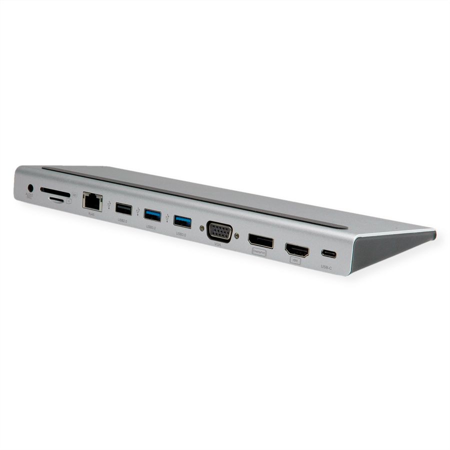 VALUE USB-C Multiport Docking Station, 4K HDMI/DP, VGA, USB, Card Reader, PD, LAN, Audio