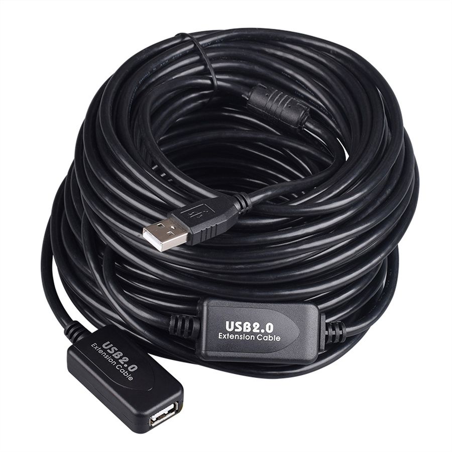 STANDARD USB 2.0 Verlängerung, aktiv, mit Repeater, schwarz, 15 m