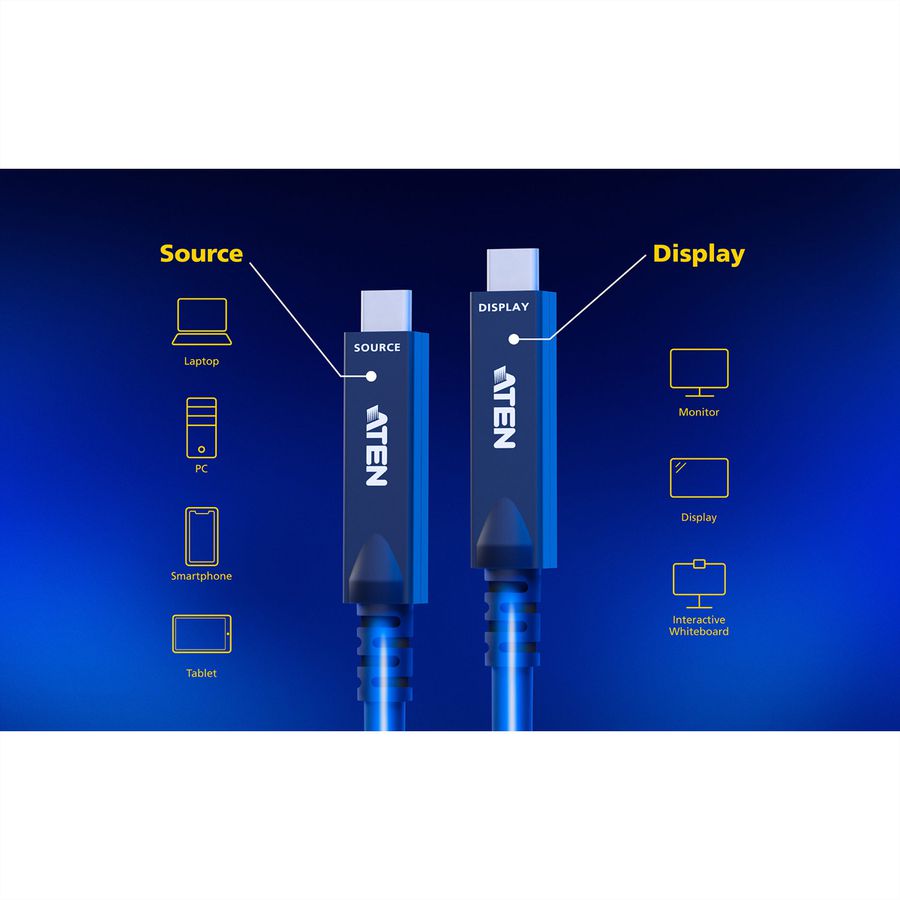 ATEN UE3410F aktives optisches Ultra HD-Kabel mit USB-C, schwarz, 10 m