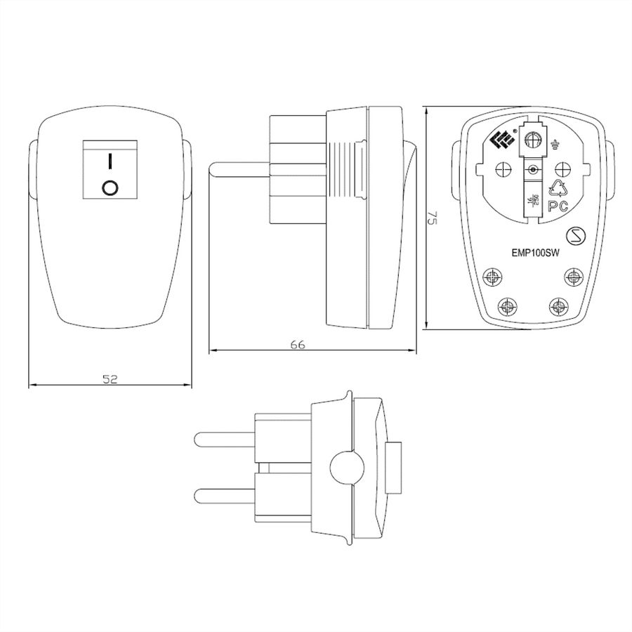 BACHMANN Schutzkontaktstecker, weiß, abschaltbar Wippschalter 2-p