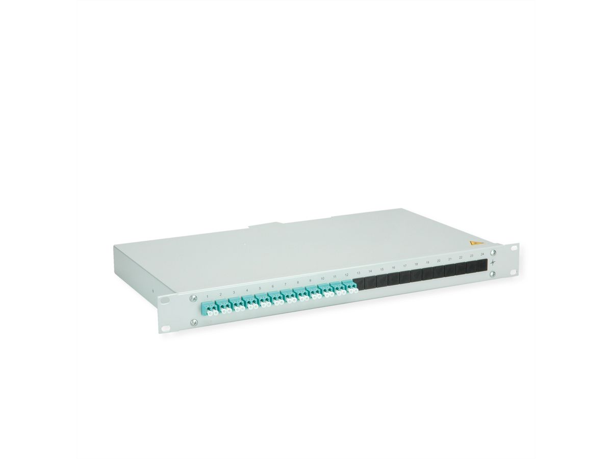 TELEGÄRTNER BASIS eco LWL-Panel mit Kupplungen, 12x LC Duplex, türkis, OM3