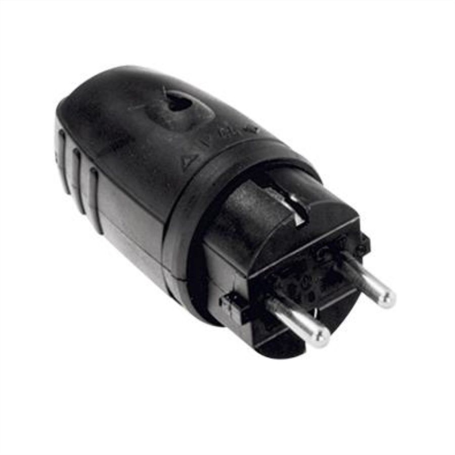 BACHMANN Schutzkontaktgummistecker, schwarz ohne Knickschutz, montierbar