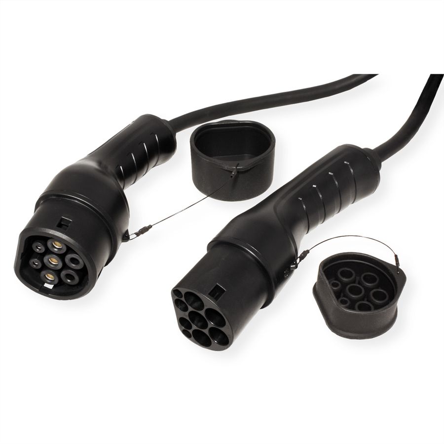 ROLINE E-Auto Spiral-Ladekabel Typ2, 1-phasig, 250VAC (1P+N+E), 32 A, 7,4 kW, max. 2m