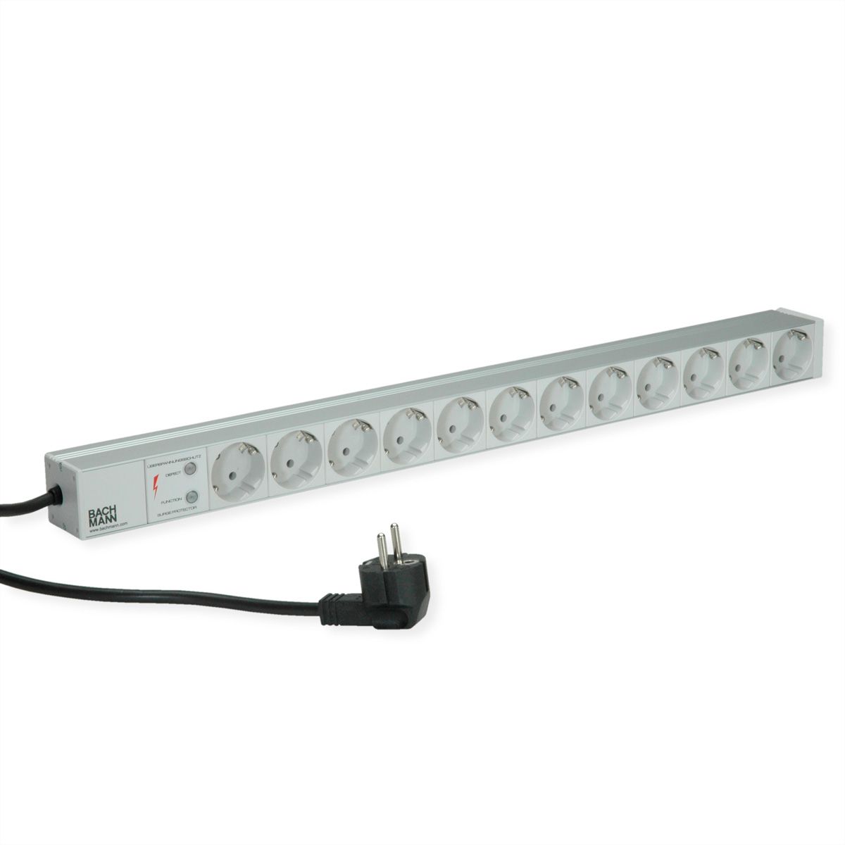 BACHMANN IT PDU ALU 1HE 12x Schutzkontakt, ÜSS, Zuleitung mit Schutzkontaktstecker