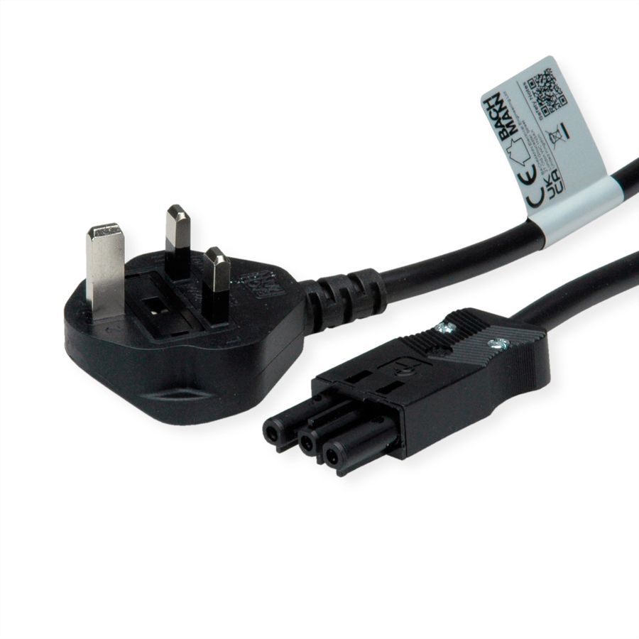 BACHMANN Geräteleitung H05VV-F 3G1,5mm², Schwarz, UK-Stecker 13A, Installationskupplung GST18, schwarz, 1,5 m