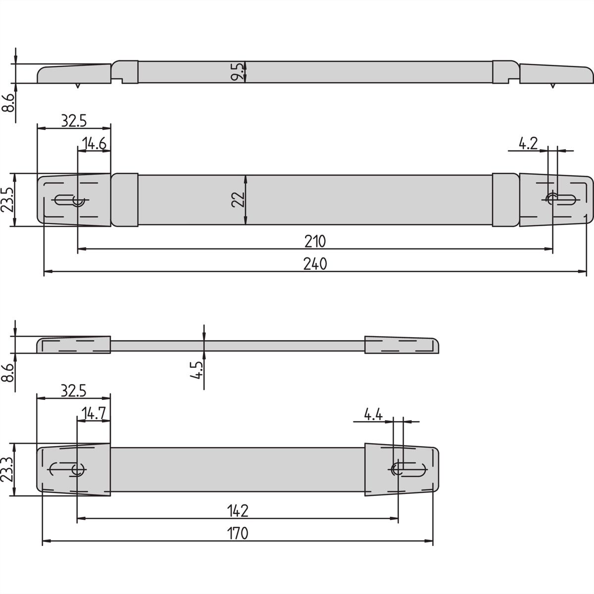 SCHROFF Bandgriff, Breite 22 mm - BANDGRIFF 240MM SCHWARZ