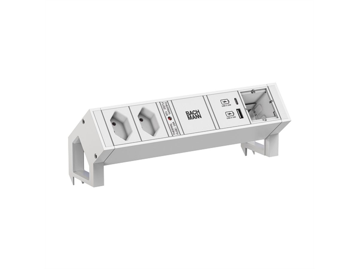 BACHMANN DESK2 white 2xCH 1xUSB A/C 22W 1xCM 0,2m GST18 RAL9010
