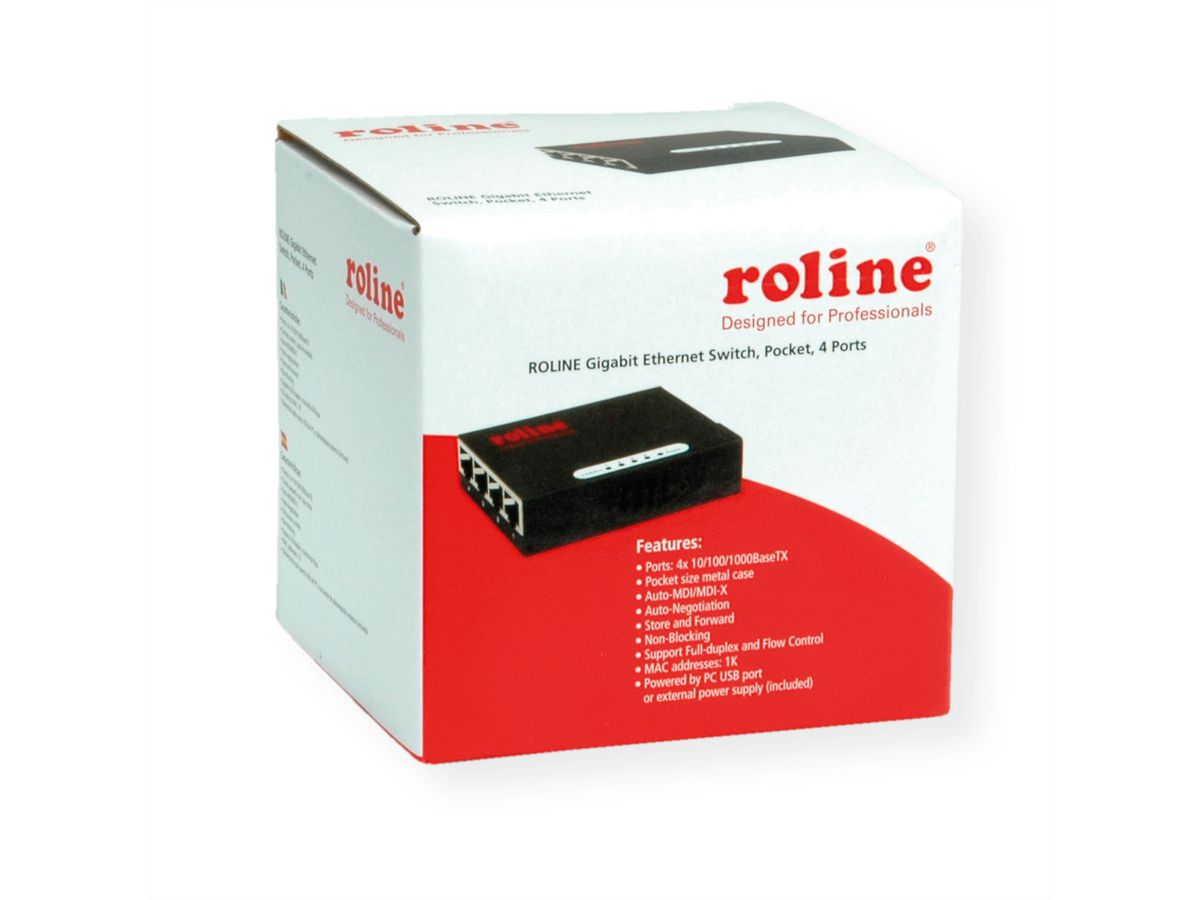 ROLINE Gigabit Ethernet Switch, Pocket, 4 Ports