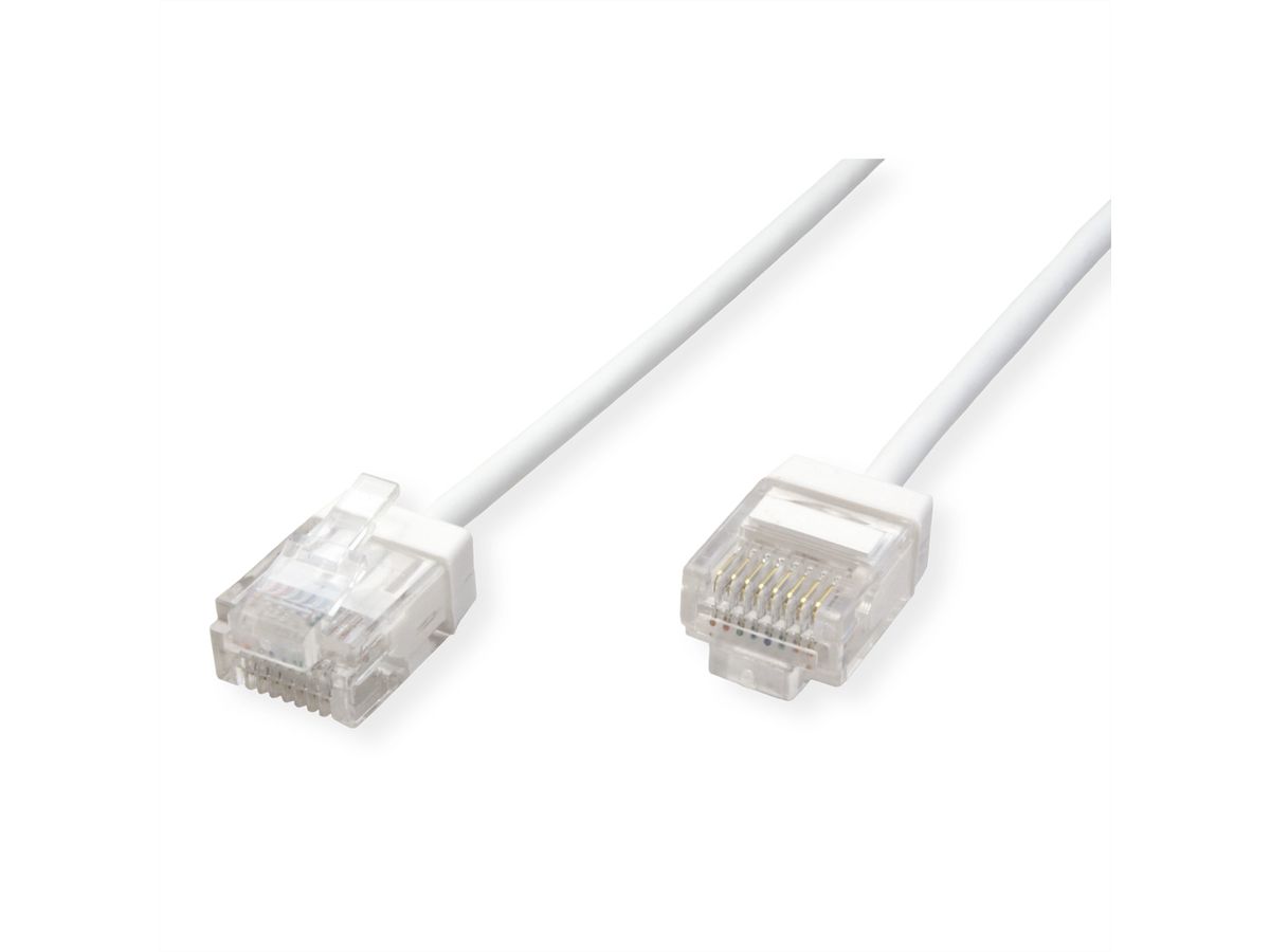 ROLINE UTP DataCenter Patchkabel Kat.6A (Class EA), LSOH, slim, extra kurzer Stecker, weiß, 3 m