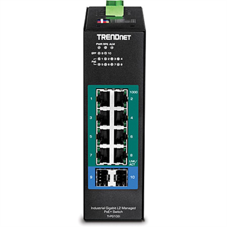 TRENDnet TI-PG102i 10-Port DIN-Rail Switch Industrial Gigabit Managed PoE+