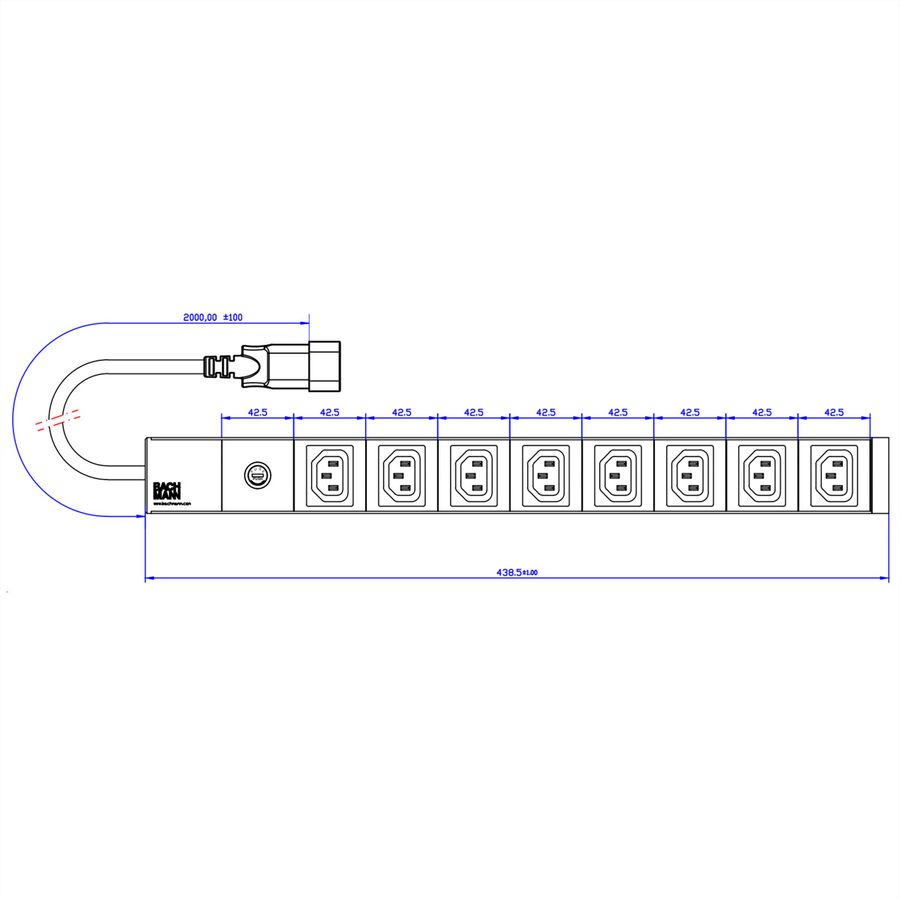 BACHMANN 19" Steckdosenleiste, 8x C13 Buchse, 1xC14 Stecker