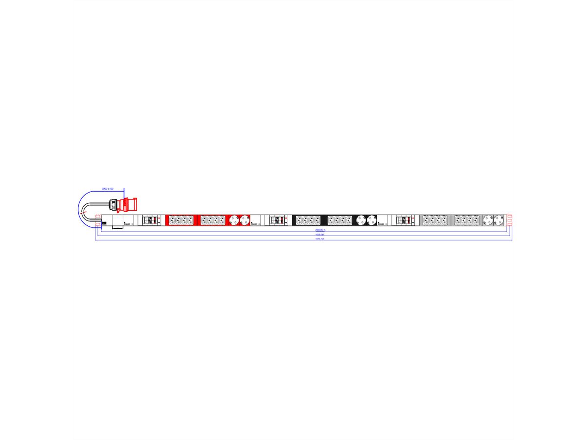 BACHMANN IT PDU ALU 1HE 24x C13 6x Schutzkontakt 6LS CEE 3x 32A rot