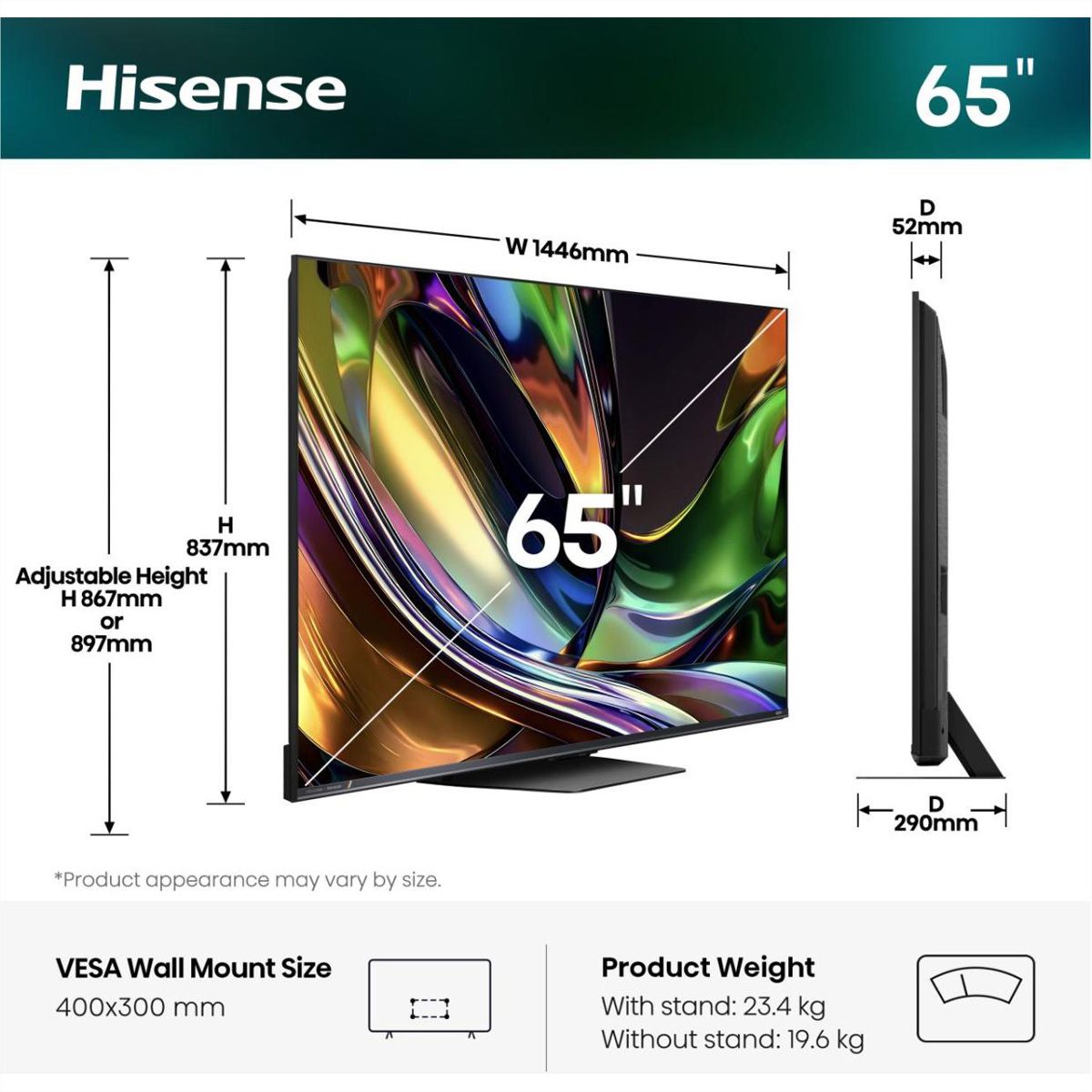 Hisense TV 65UR8DS 65", RGB Mini LED 4K, 180Hz, 3500 Nits