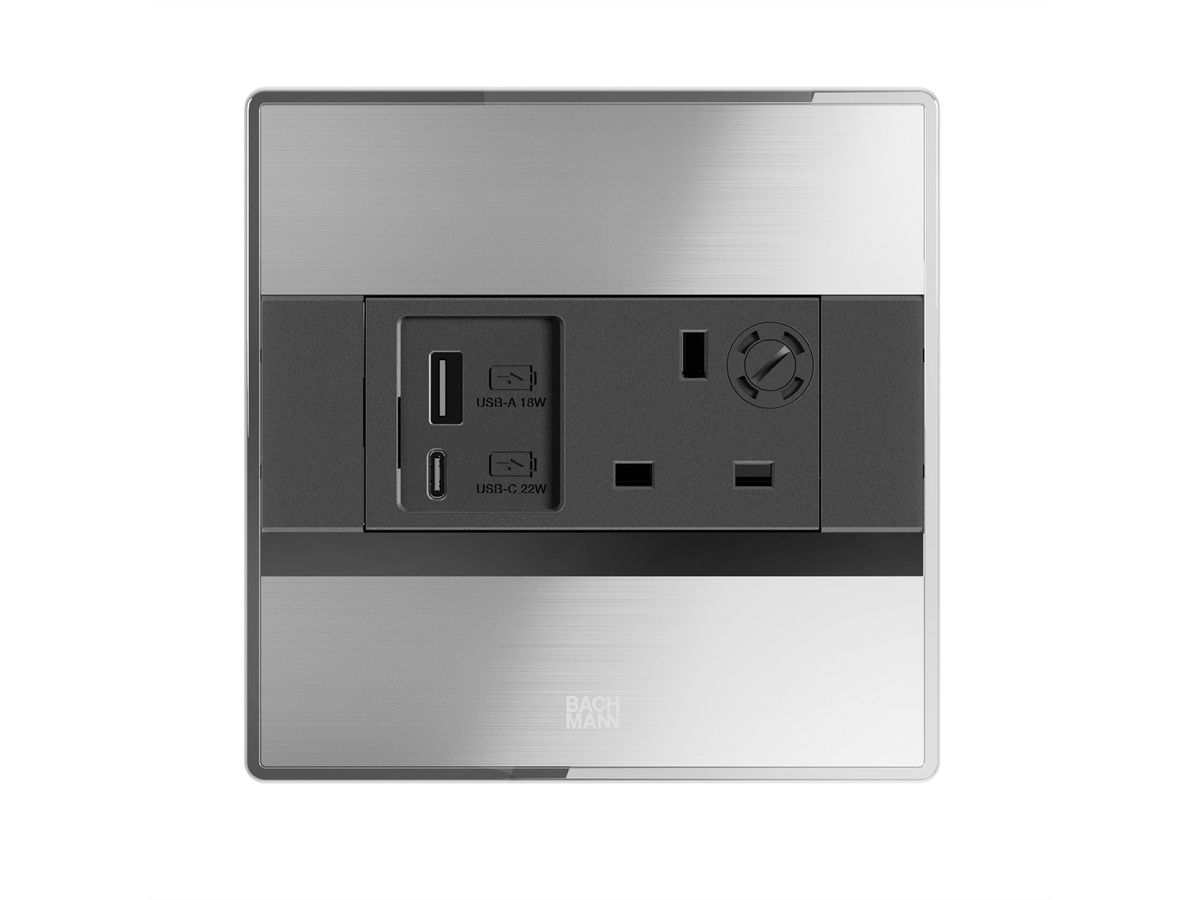 BACHMANN SENSE Edelstahl-Optik 1x UK, 1x USB A/C L=2,0m UK13A