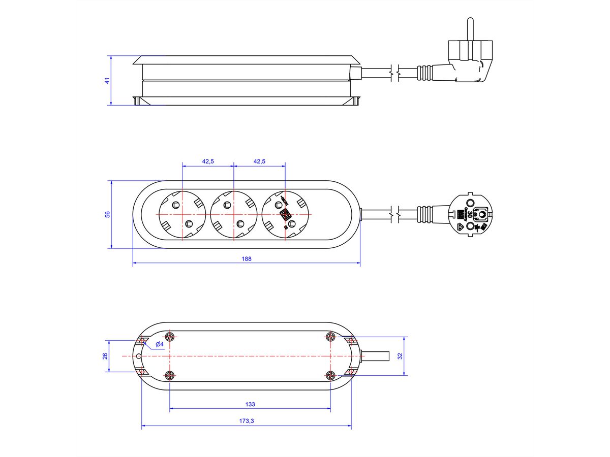 BACHMANN SMART Steckdosenleiste 3x Schutzkontakt, geschraubt, weiß, 5 m