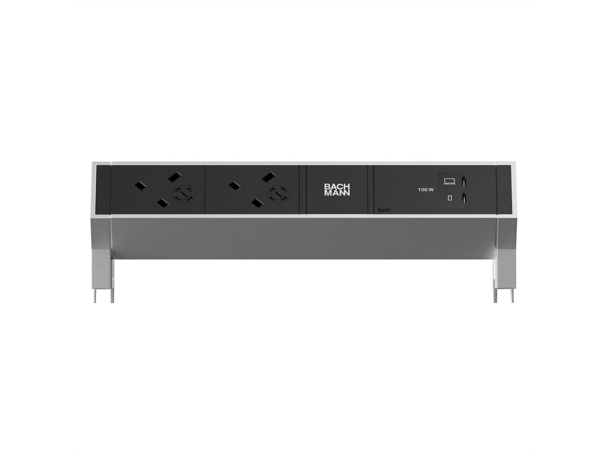 BACHMANN DESK2 2xUK 45° 3,15A, 1xUSB C/C 100W L=0,2m INOX