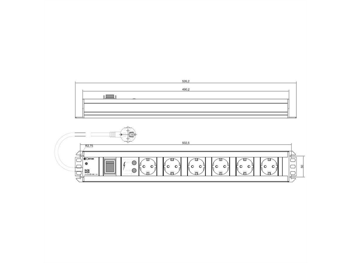 BACHMANN Handwerkerleiste 6x Schutzkontakt, Überspannungschutz, Schalter