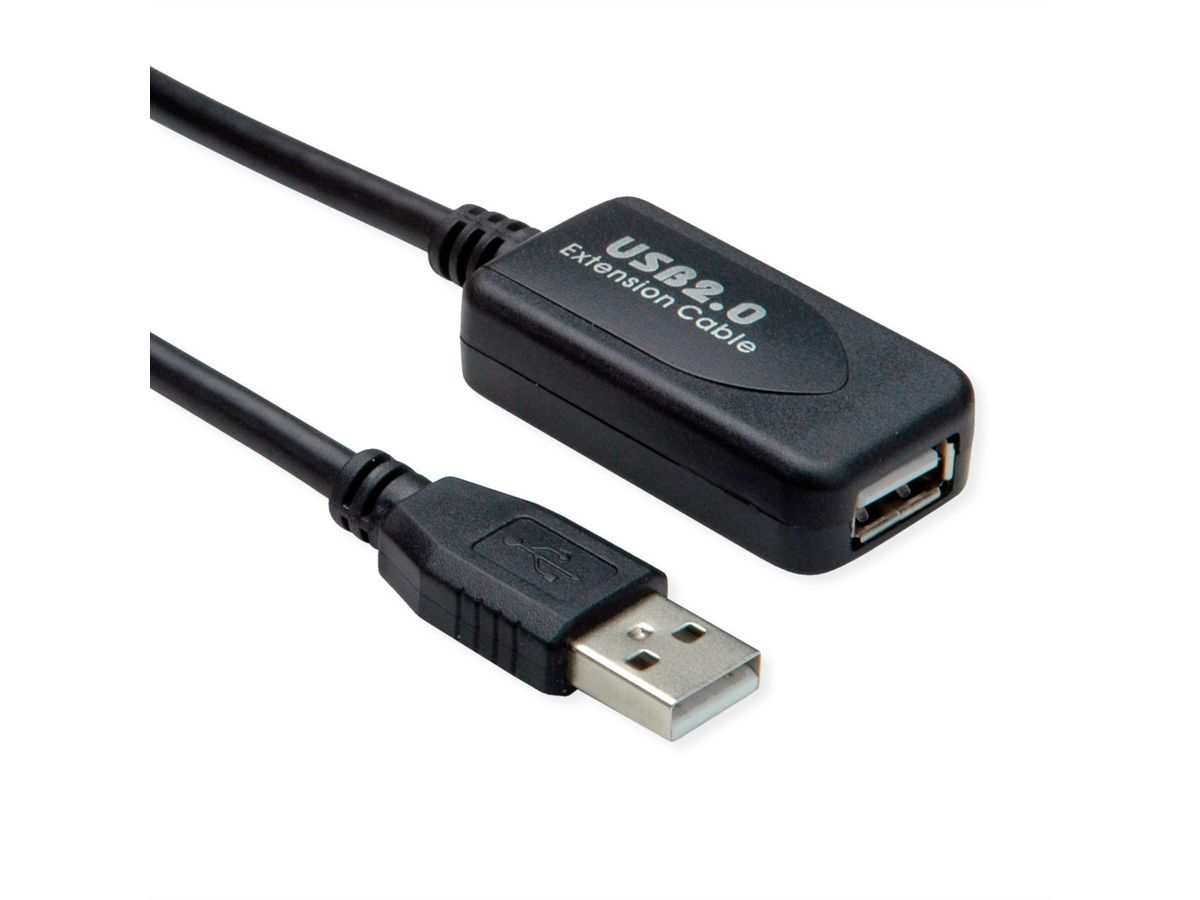 STANDARD USB 2.0 Verlängerung, aktiv, mit Repeater, schwarz, 15 m