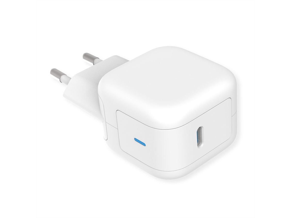 ROLINE USB Charger mit Euro-Stecker, 1 Port Typ-C, GaN, 20W