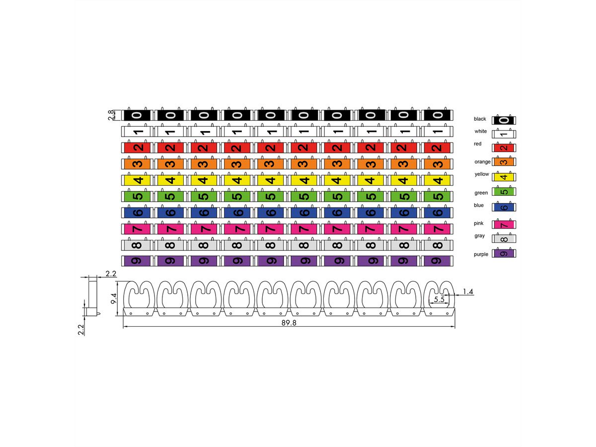 VALUE Kabelmarkierungsset für Patchkabel, 4 - 5,5mm, 10 x 10 St., mehrfarbig