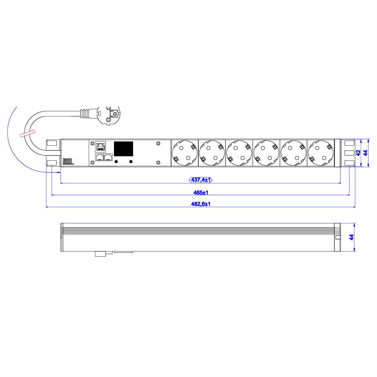 BACHMANN 19 Zoll 1HE BN2000 6xCEE7/3, TCP/IP Strom 2,0m CEE7/7