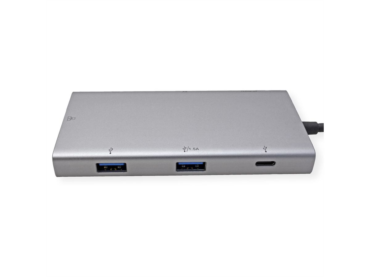 VALUE USB Typ C Dockingstation, HDMI+DP 4K60, 3x USB 3.2Gen1 (1x C + 2x A), 1x PD, 1x RJ45
