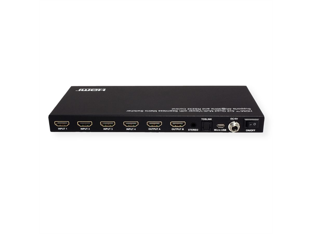 VALUE HDMI Matrix Switch, 4x2 QUAD Multi-Viewer, nahtlose Umschaltung