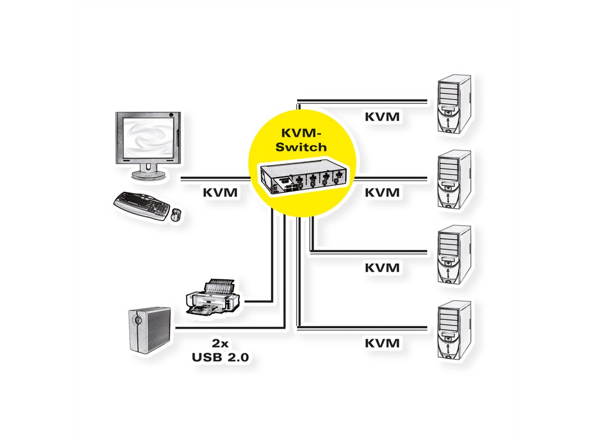 ROLINE DisplayPort USB 2.0 KVM Switch, 1 User - 4 PC