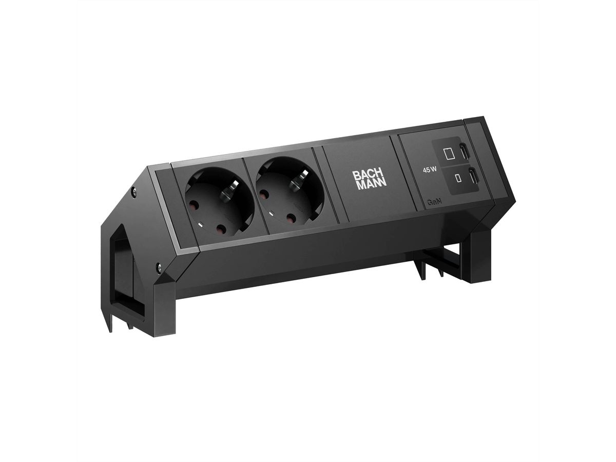 BACHMANN DESK2 2xCEE7/3 1xUSB C/C 45W, L=0,2m RAL9005
