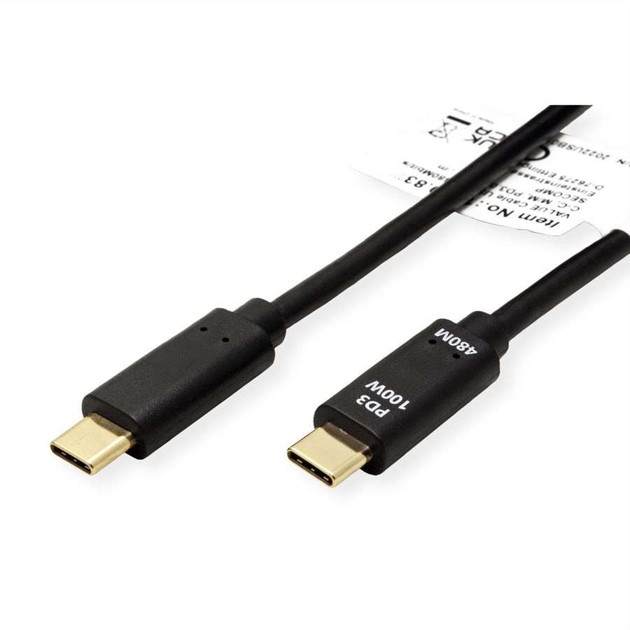VALUE USB 2.0 Kabel, USB C-C, ST/ST, 100W, schwarz, 1 m