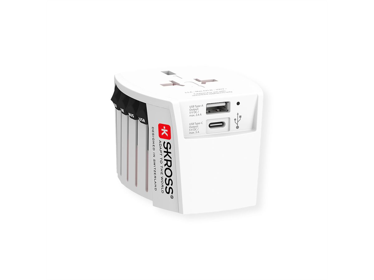 Skross MUV USB A/C Reiseadapter mit USB, Weltweit
