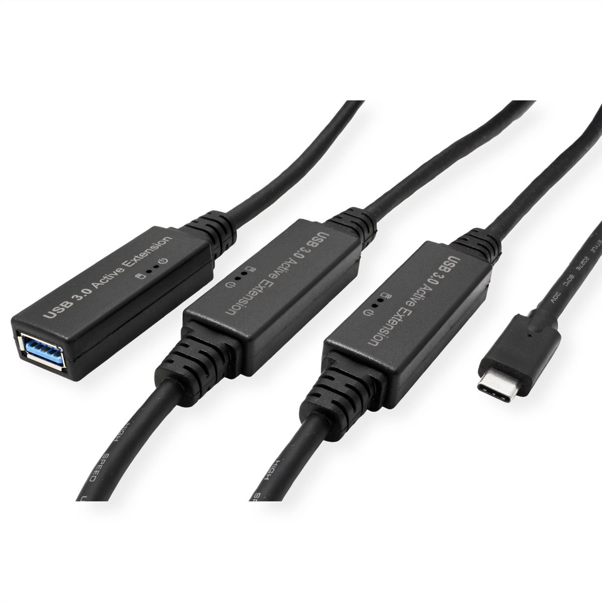ROLINE USB 3.2 Gen 1 Aktives Repeater Kabel, Typ A - C, schwarz 