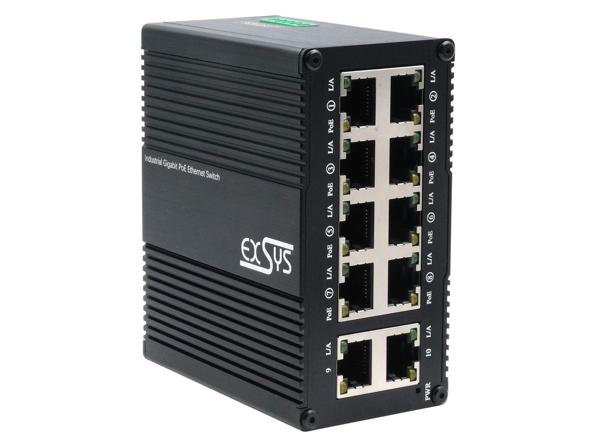 EXSYS EX-62026PoE 10-Port Industrie-Ethernet-PoE-Switch,  8 x PoE + 2-Port 10/100/1000Tx