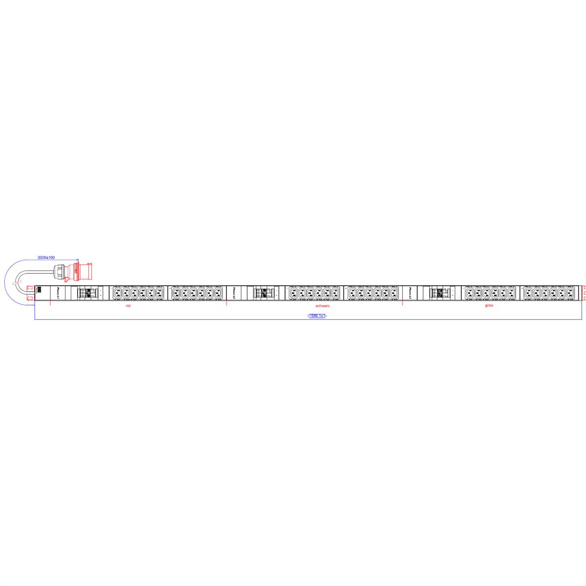BACHMANN IT PDU ALU 1HE 36x C13 6x Leitungsschutzschalter CEE 3x32A rot