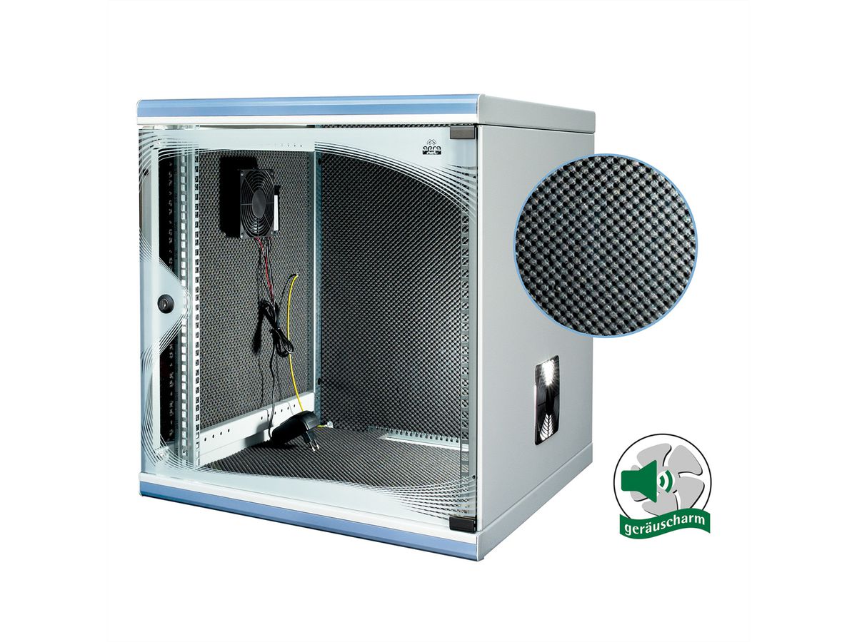 optiRACK "silent" aktiv 12HE, 612x555x600mm, schallgedämmt, Untertisch-Schrank