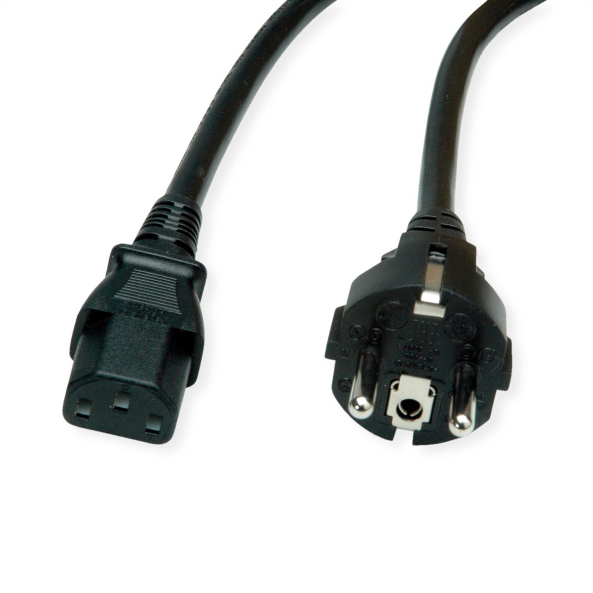 VALUE Netzkabel, IEC-Buchse & CEE7/7-Stecker gerade, schwarz, 0,6 m