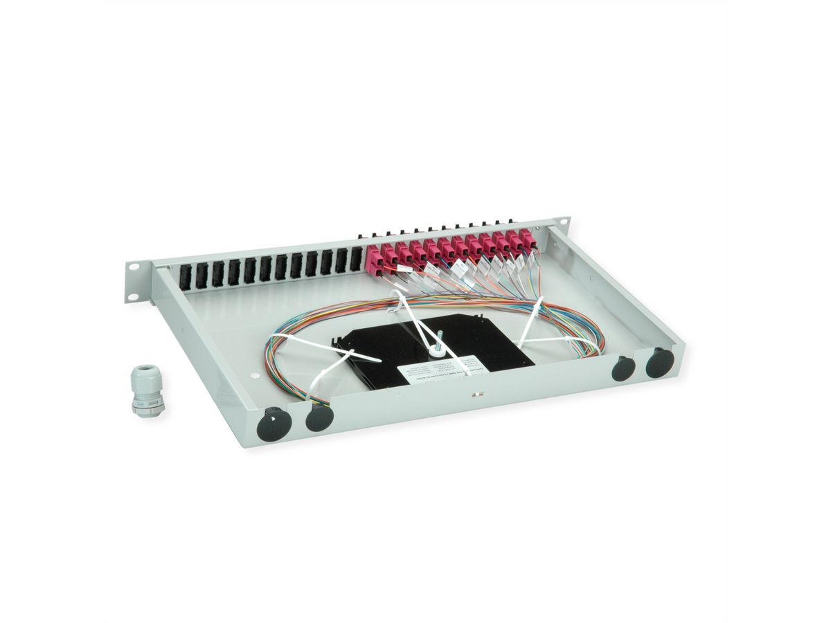 TELEGÄRTNER BASIS eco LWL-Panel mit Kupplungen & Pigtails, 12x SC Duplex, violett, OM4, Grade C