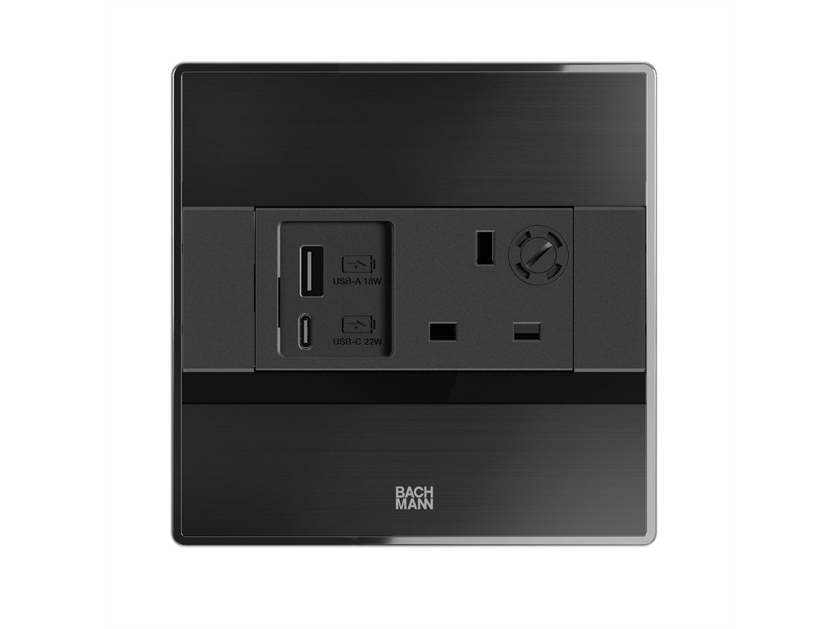 BACHMANN SENSE schwarz 1x UK, 1x USB A/C L=0,2m ISV