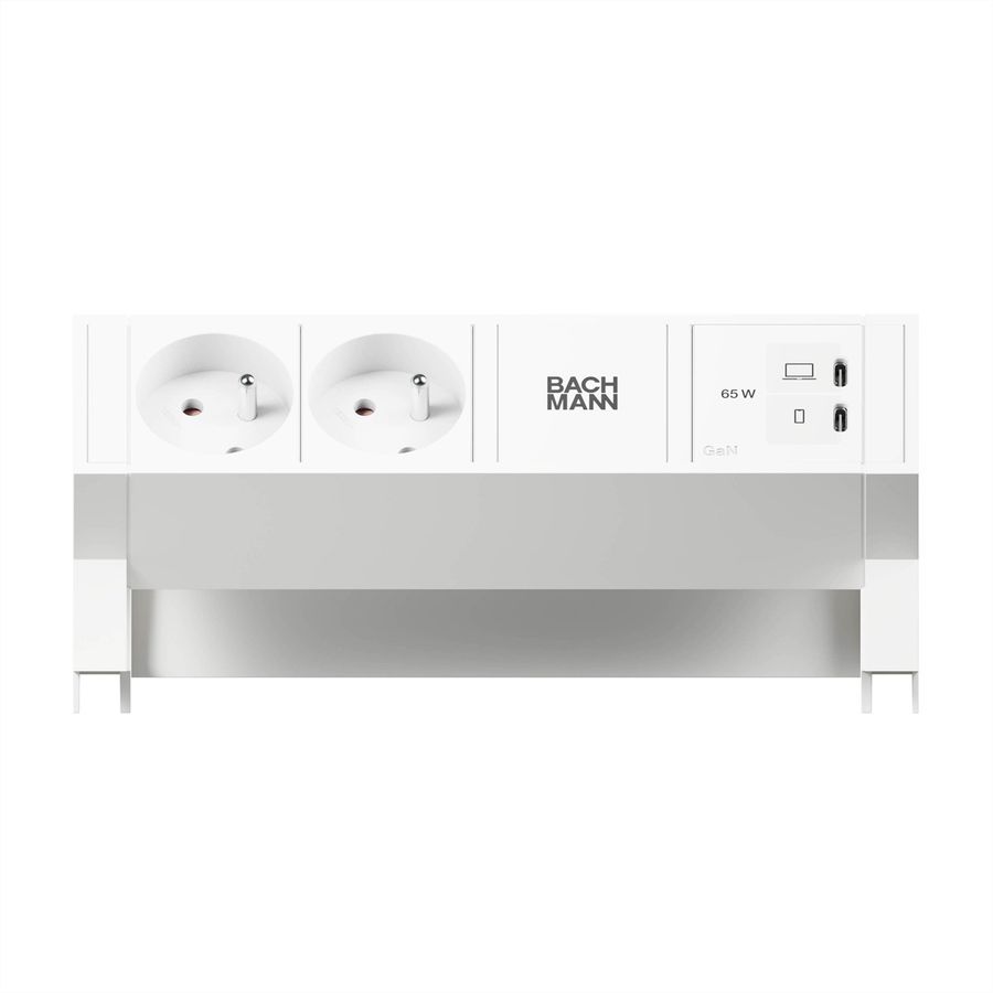 BACHMANN DESK2 white 2xUTE, 1xUSB C/C 65W L=0,2m RAL9010