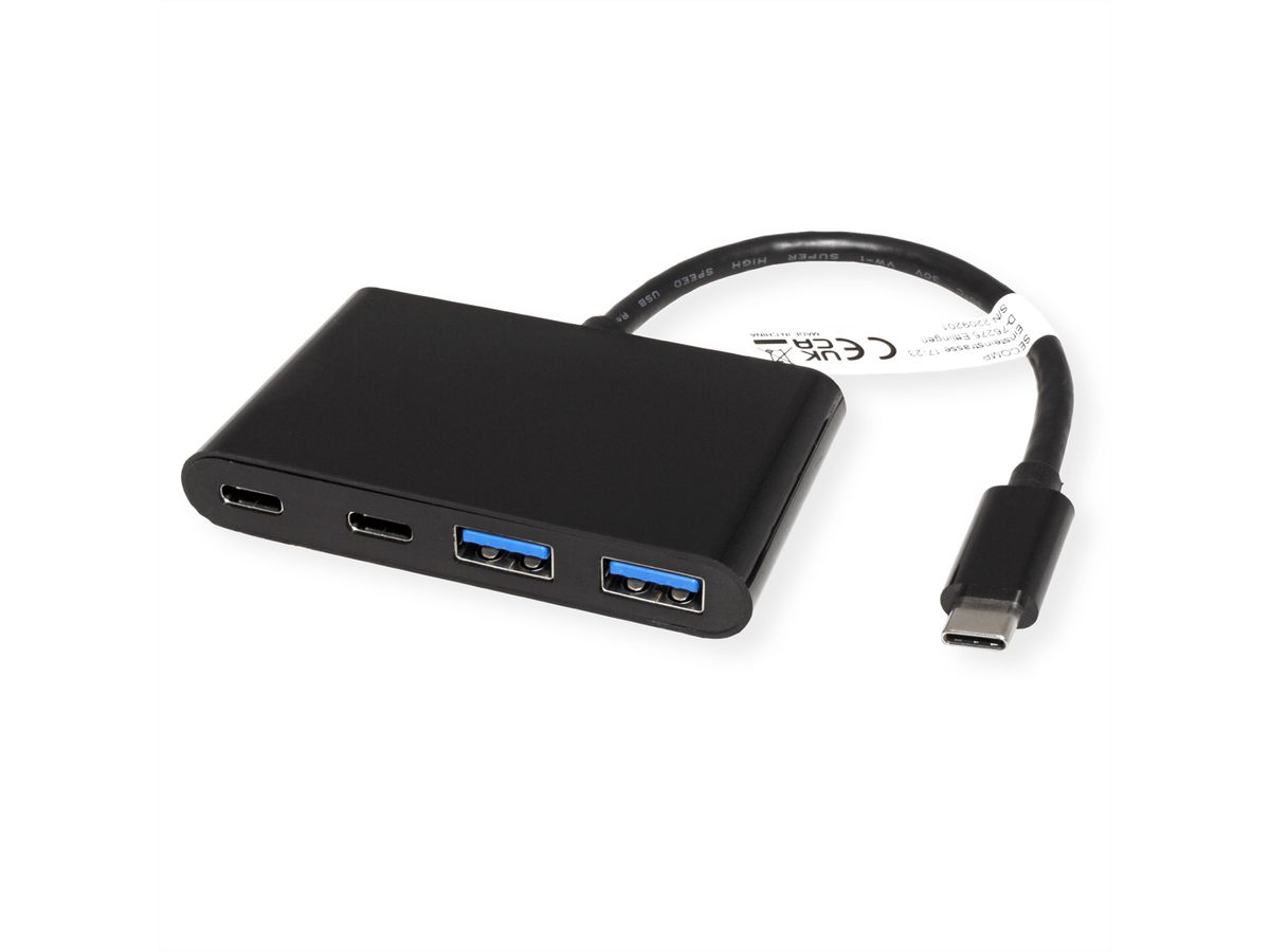 VALUE USB 3.2 Gen 2 Hub, 4fach (2x A+ 2x C), Typ C Anschlusskabel