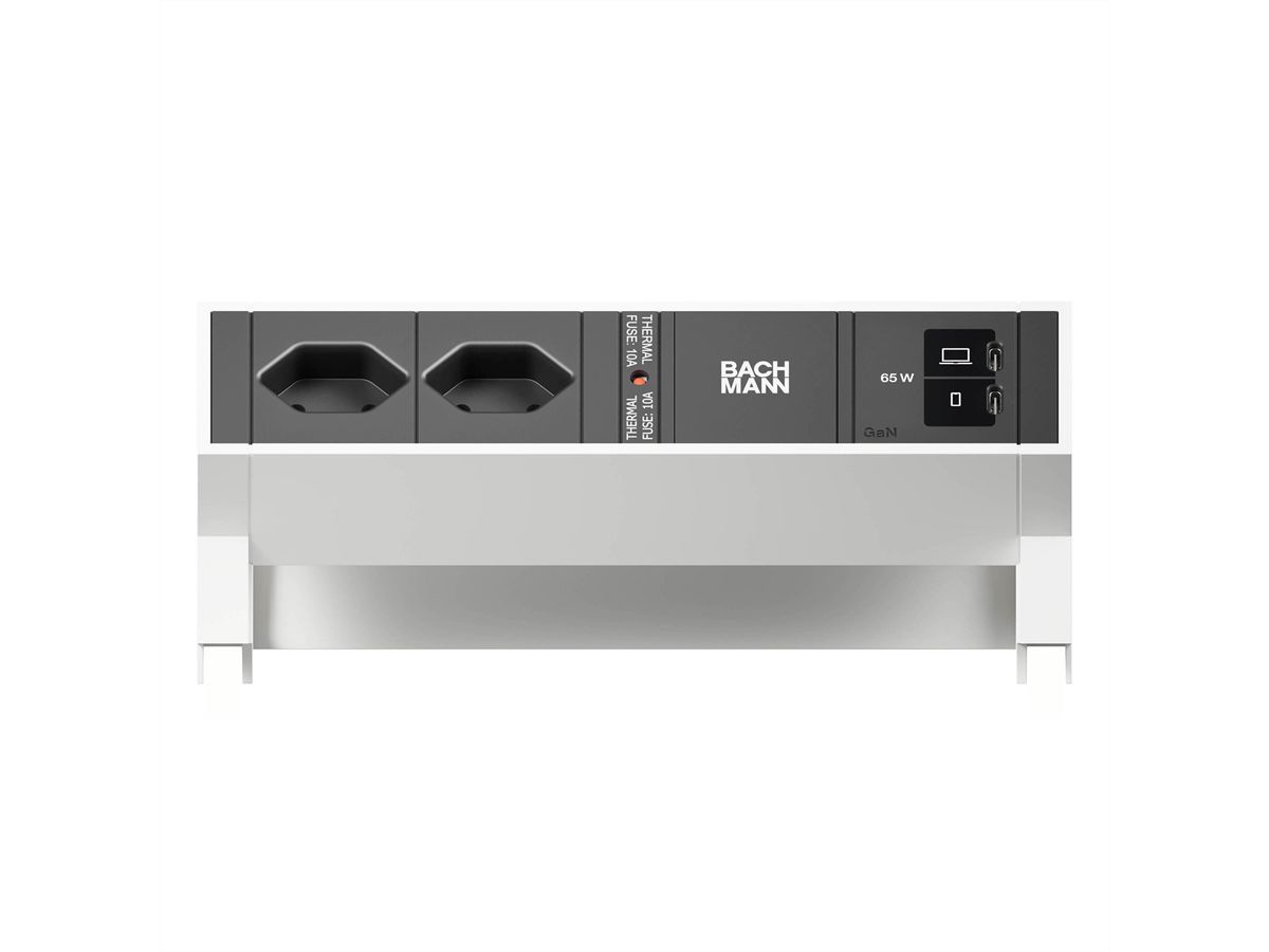BACHMANN DESK2 2xCH 90° 1xUSB C/C 65W, L=0,2m RAL9010